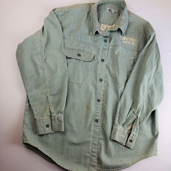 CALVINâKLEINâPlaid ButtonâDownâShirtâTop - Picture 2 of 7